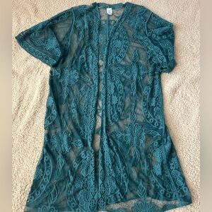 Teal Lace Kimono Cardigan